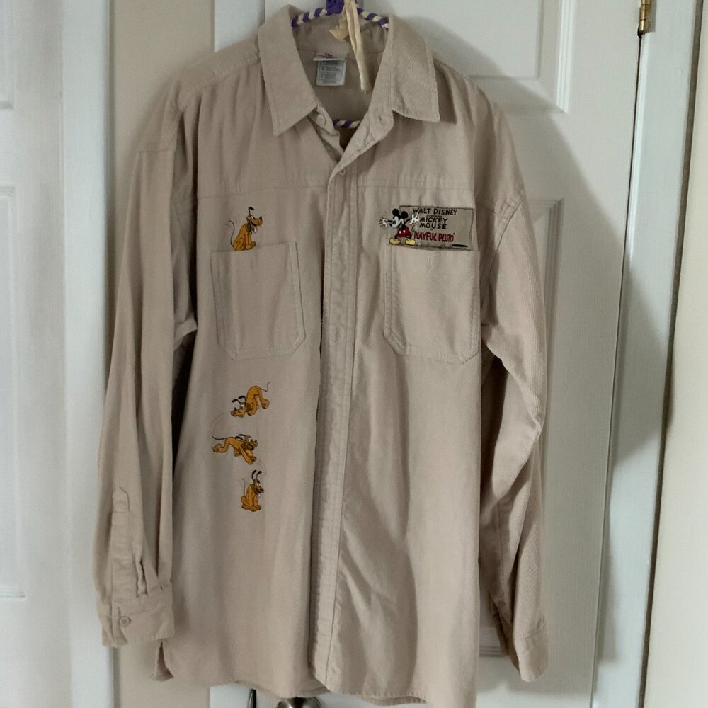 VINTAGE DISNEY STORE MICKEY PLAYFUL PLUTO THICK COTTON LONG SLEEVE SHIRT SIZE L